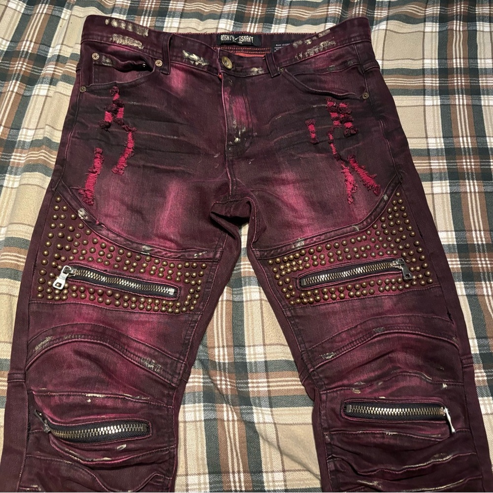 8ighth Dstrkt Men’s Maroon/Purple Cargo Style Denim Jeans 32x32